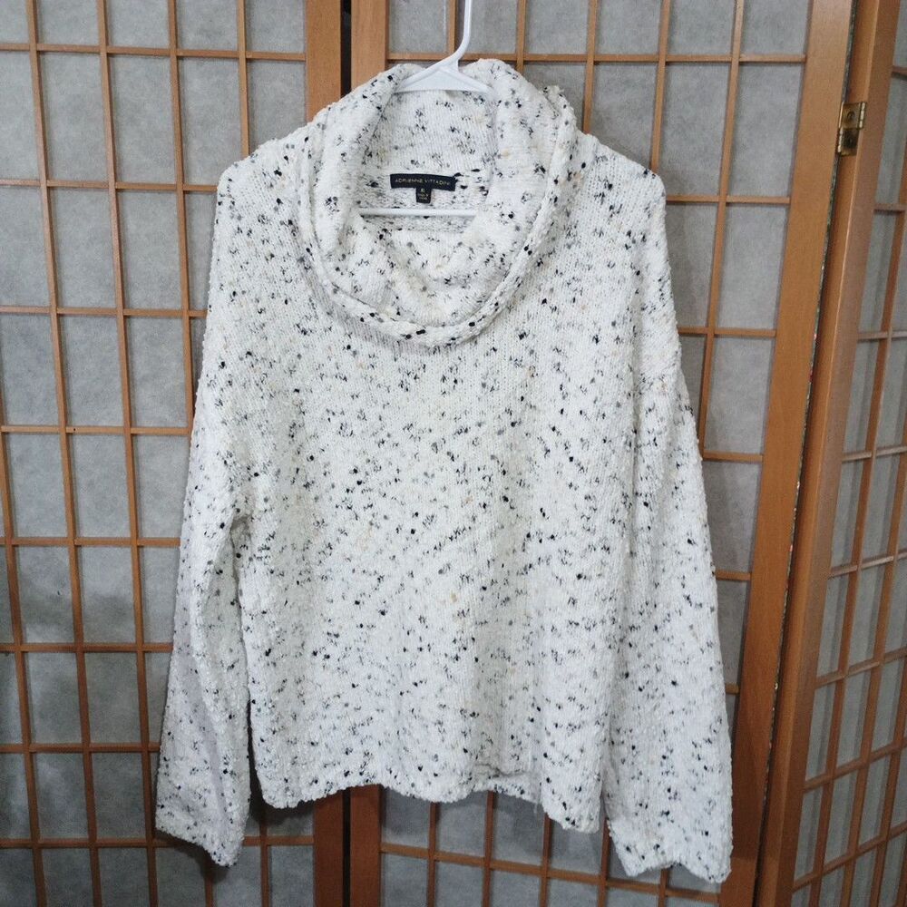Adrienne Vittadini Cowl Neck Sweater XL White Speckled Knit Cozy Pullover
